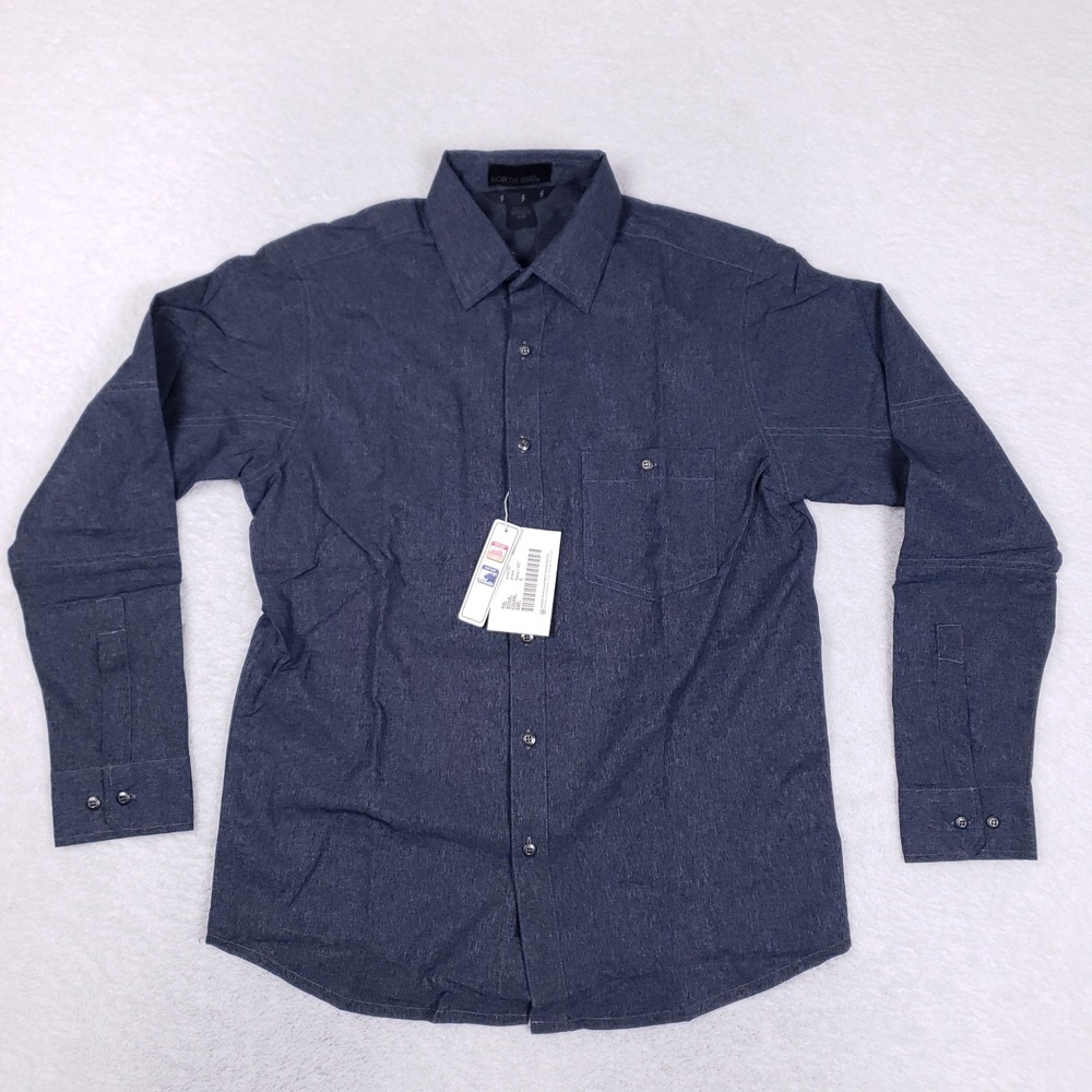 North End‎ Men Shirt Size S Navy Blue Button Up Technical Moisture Wicking